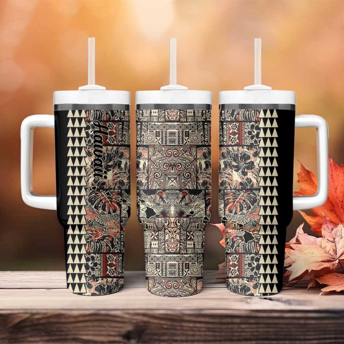 Hawaiian Quilt Hibiscus Kakau Vintage Custom Stanley Quencher 40Oz Stainless Steel Tumbler With Handle - Image 4