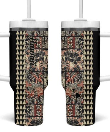 Hawaiian Quilt Hibiscus Kakau Vintage Custom Stanley Quencher 40Oz Stainless Steel Tumbler With Handle