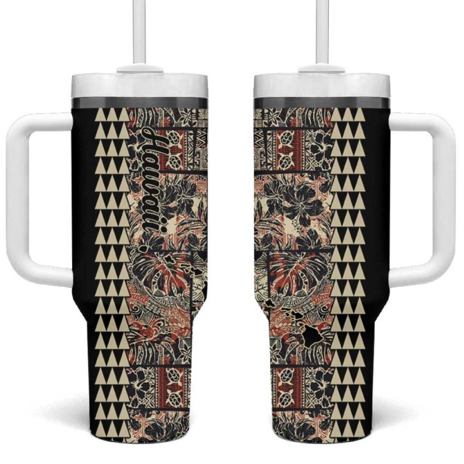 Hawaiian Quilt Hibiscus Kakau Vintage Custom Stanley Quencher 40Oz Stainless Steel Tumbler With Handle