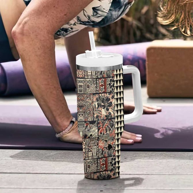 Hawaiian Quilt Hibiscus Kakau Vintage Custom Stanley Quencher 40Oz Stainless Steel Tumbler With Handle - Image 6