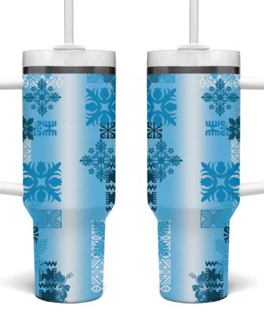 Hawaiian Quilt Vintage Blue Custom Stanley Quencher 40Oz Stainless Steel Tumbler With Handle