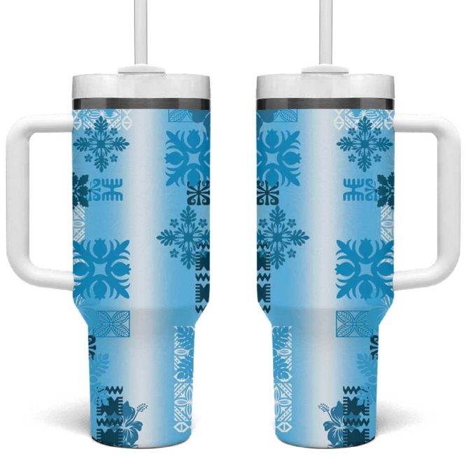 Hawaiian Quilt Vintage Blue Custom Stanley Quencher 40Oz Stainless Steel Tumbler With Handle