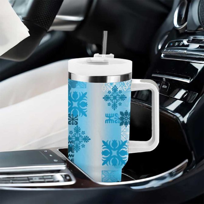 Hawaiian Quilt Vintage Blue Custom Stanley Quencher 40Oz Stainless Steel Tumbler With Handle - Image 8