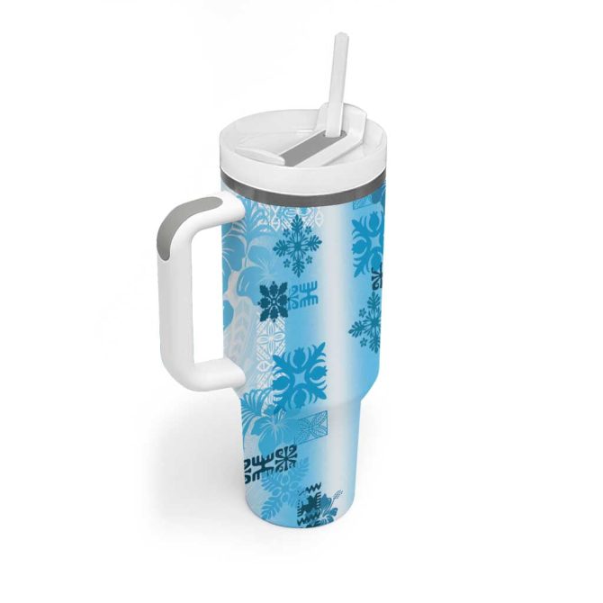 Hawaiian Quilt Vintage Blue Custom Stanley Quencher 40Oz Stainless Steel Tumbler With Handle - Image 2