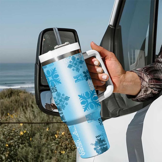 Hawaiian Quilt Vintage Blue Custom Stanley Quencher 40Oz Stainless Steel Tumbler With Handle - Image 7