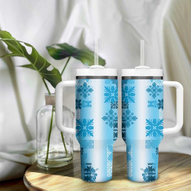 Hawaiian Quilt Vintage Blue Custom Stanley Quencher 40Oz Stainless Steel Tumbler With Handle - Image 9