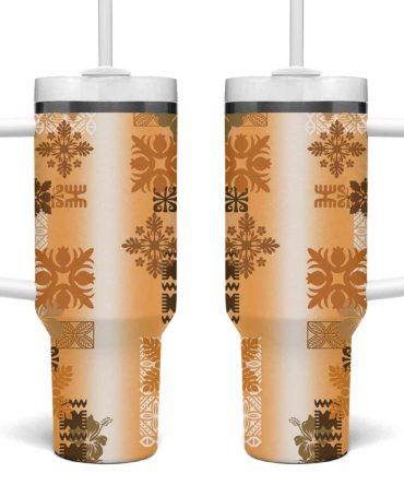 Hawaiian Quilt Vintage Brown Custom Stanley Quencher 40Oz Stainless Steel Tumbler With Handle