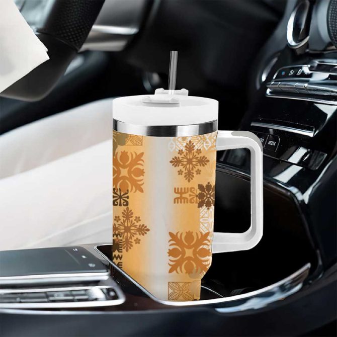 Hawaiian Quilt Vintage Brown Custom Stanley Quencher 40Oz Stainless Steel Tumbler With Handle - Image 8