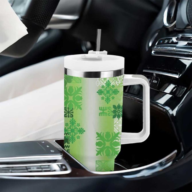 Hawaiian Quilt Vintage Green Custom Stanley Quencher 40Oz Stainless Steel Tumbler With Handle - Image 8