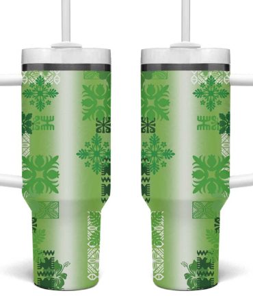 Hawaiian Quilt Vintage Green Custom Stanley Quencher 40Oz Stainless Steel Tumbler With Handle