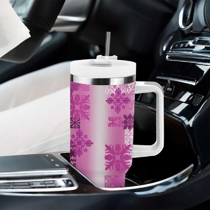 Hawaiian Quilt Vintage Pink Custom Stanley Quencher 40Oz Stainless Steel Tumbler With Handle - Image 8
