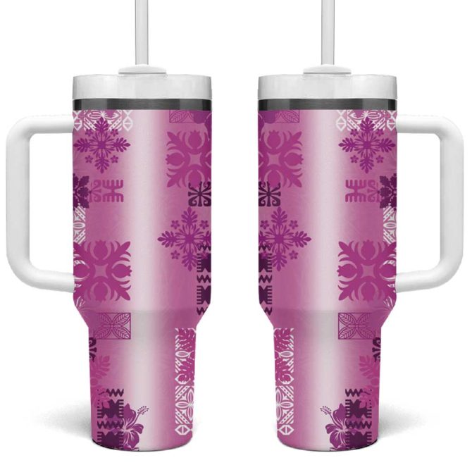 Hawaiian Quilt Vintage Pink Custom Stanley Quencher 40Oz Stainless Steel Tumbler With Handle