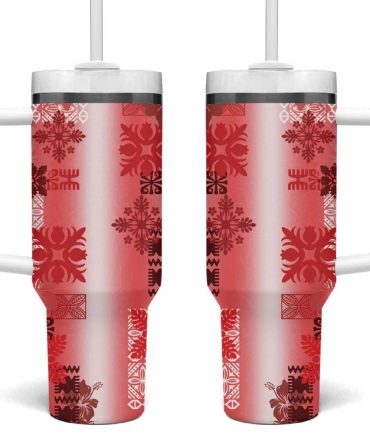 Hawaiian Quilt Vintage Red Custom Stanley Quencher 40Oz Stainless Steel Tumbler With Handle