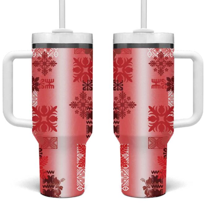 Hawaiian Quilt Vintage Red Custom Stanley Quencher 40Oz Stainless Steel Tumbler With Handle