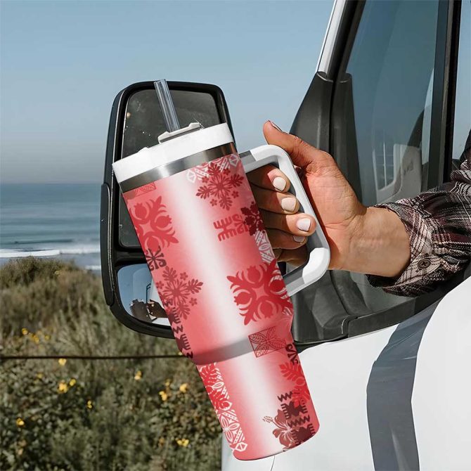 Hawaiian Quilt Vintage Red Custom Stanley Quencher 40Oz Stainless Steel Tumbler With Handle - Image 7