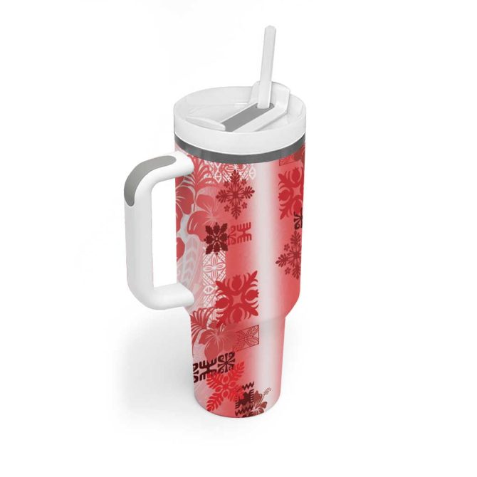 Hawaiian Quilt Vintage Red Custom Stanley Quencher 40Oz Stainless Steel Tumbler With Handle - Image 2