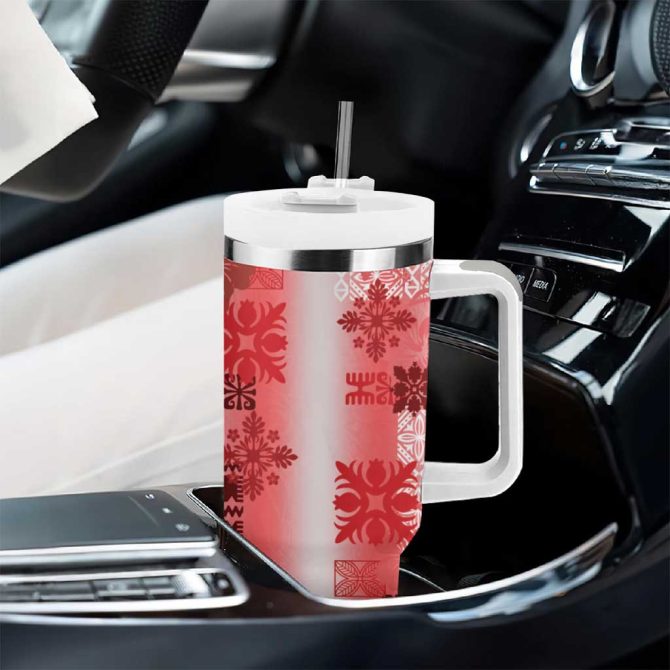 Hawaiian Quilt Vintage Red Custom Stanley Quencher 40Oz Stainless Steel Tumbler With Handle - Image 8