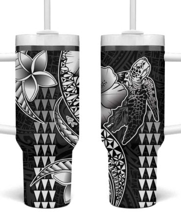 Hawaiian Sea Turtle Black Hibiscus Flowers And Kakau Custom Stanley Quencher 40Oz Stainless Steel Tumbler With Handle