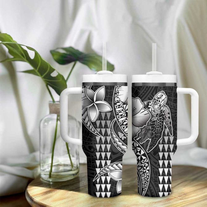 Hawaiian Sea Turtle Black Hibiscus Flowers And Kakau Custom Stanley Quencher 40Oz Stainless Steel Tumbler With Handle - Image 9