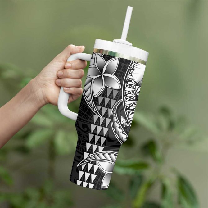 Hawaiian Sea Turtle Black Hibiscus Flowers And Kakau Custom Stanley Quencher 40Oz Stainless Steel Tumbler With Handle - Image 3