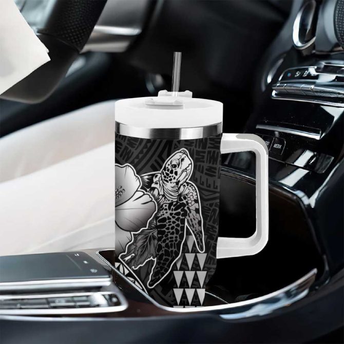 Hawaiian Sea Turtle Black Hibiscus Flowers And Kakau Custom Stanley Quencher 40Oz Stainless Steel Tumbler With Handle - Image 8