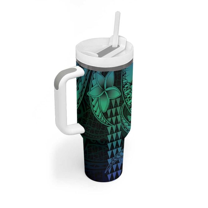 Hawaiian Sea Turtle Blue Hibiscus Flowers And Kakau Custom Stanley Quencher 40Oz Stainless Steel Tumbler With Handle - Image 2