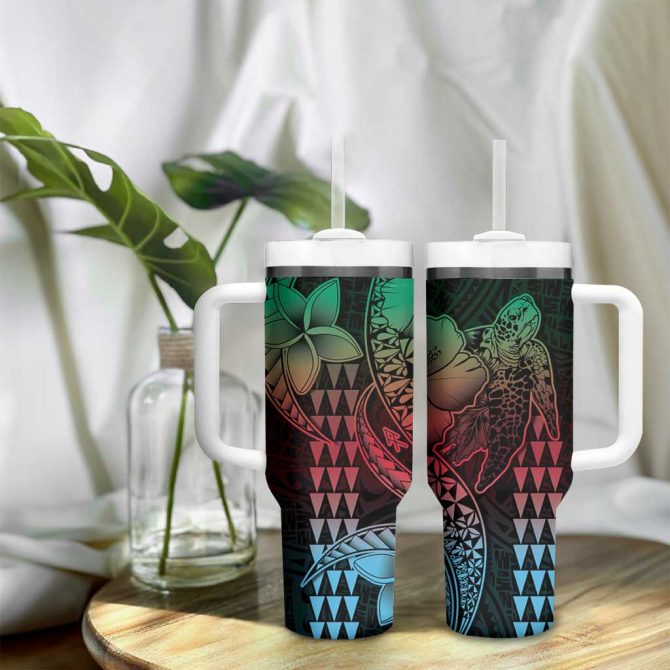 Hawaiian Sea Turtle Green Hibiscus Flowers And Kakau Custom Stanley Quencher 40Oz Stainless Steel Tumbler With Handle - Image 9