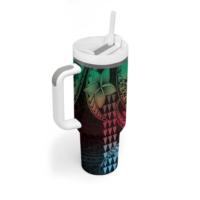 Hawaiian Sea Turtle Green Hibiscus Flowers And Kakau Custom Stanley Quencher 40Oz Stainless Steel Tumbler With Handle - Image 2