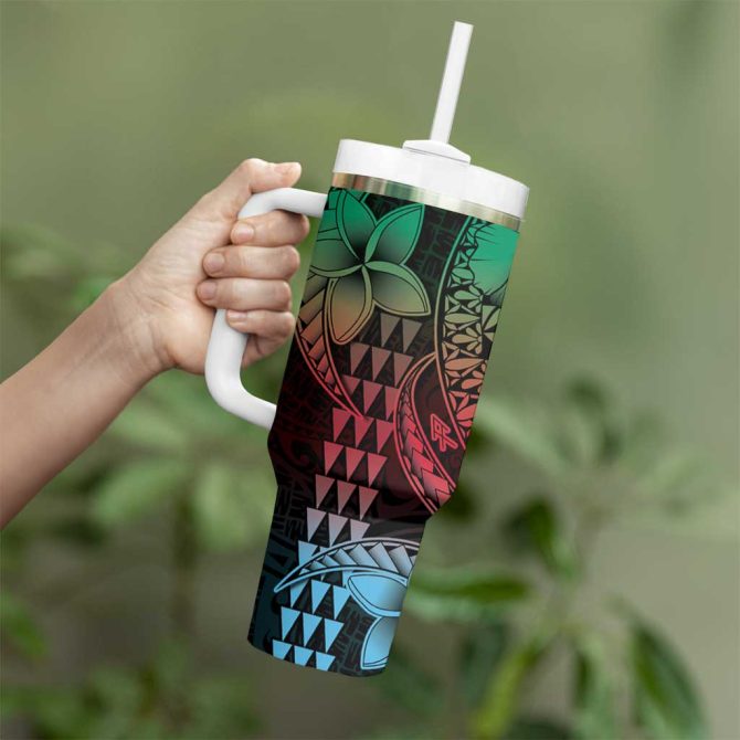 Hawaiian Sea Turtle Green Hibiscus Flowers And Kakau Custom Stanley Quencher 40Oz Stainless Steel Tumbler With Handle - Image 3