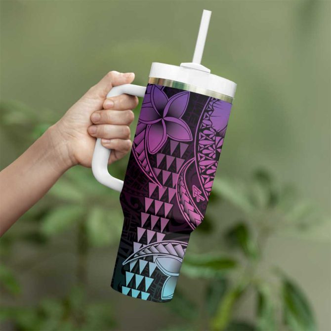 Hawaiian Sea Turtle Pink Hibiscus Flowers And Kakau Custom Stanley Quencher 40Oz Stainless Steel Tumbler With Handle - Image 3