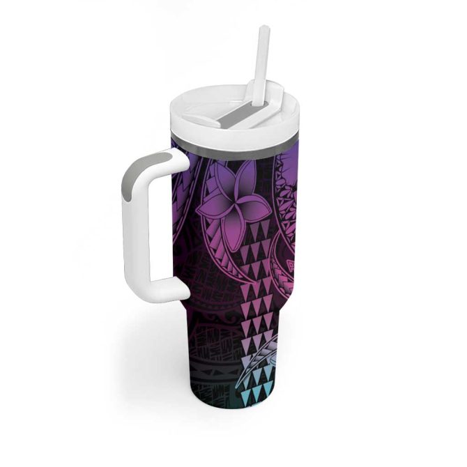 Hawaiian Sea Turtle Pink Hibiscus Flowers And Kakau Custom Stanley Quencher 40Oz Stainless Steel Tumbler With Handle - Image 2
