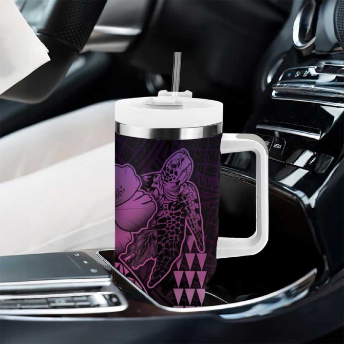 Hawaiian Sea Turtle Pink Hibiscus Flowers And Kakau Custom Stanley Quencher 40Oz Stainless Steel Tumbler With Handle - Image 8