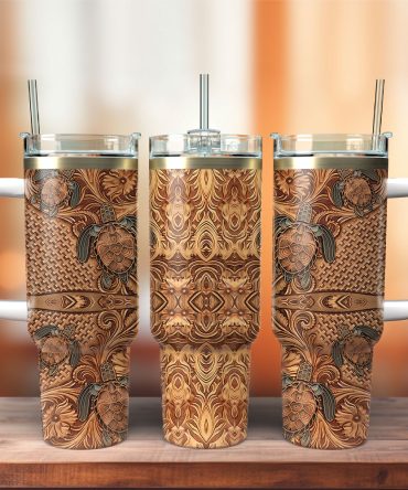 Hawaiian Tapa Honu Turtle Custom Stanley Quencher 40Oz Stainless Steel Tumbler With Handle