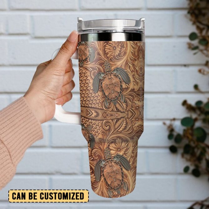 Hawaiian Tapa Honu Turtle Custom Stanley Quencher 40Oz Stainless Steel Tumbler With Handle - Image 3