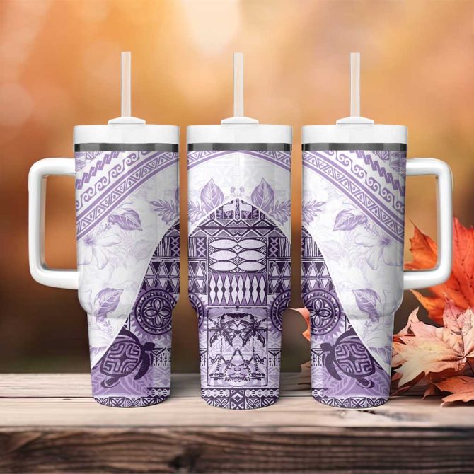 Hawaiian Tapa Traditional Vintage Violet Custom Stanley Quencher 40Oz Stainless Steel Tumbler With Handle - Image 4