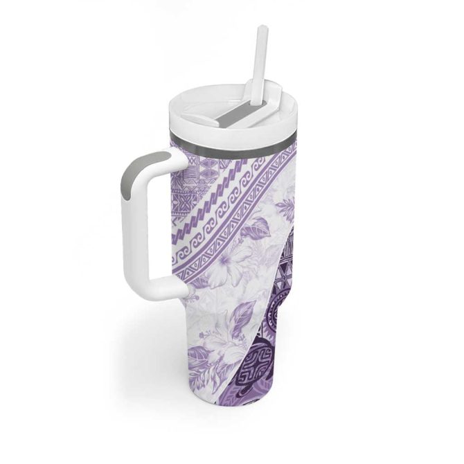 Hawaiian Tapa Traditional Vintage Violet Custom Stanley Quencher 40Oz Stainless Steel Tumbler With Handle - Image 2