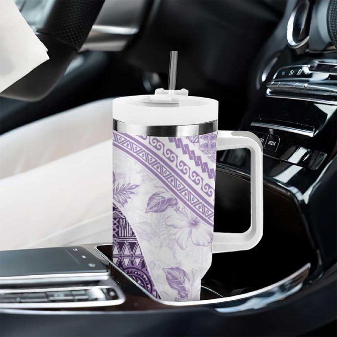 Hawaiian Tapa Traditional Vintage Violet Custom Stanley Quencher 40Oz Stainless Steel Tumbler With Handle - Image 8