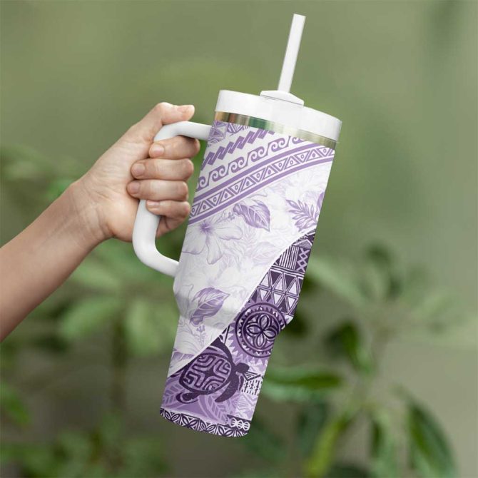 Hawaiian Tapa Traditional Vintage Violet Custom Stanley Quencher 40Oz Stainless Steel Tumbler With Handle - Image 3
