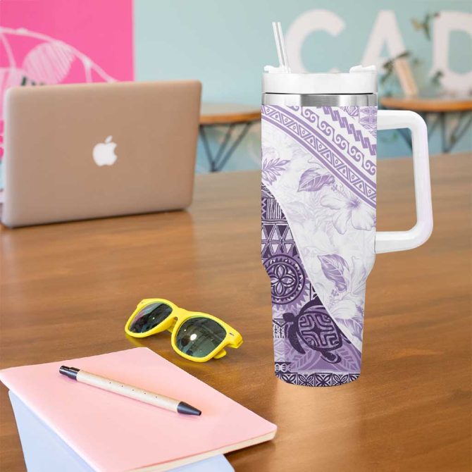 Hawaiian Tapa Traditional Vintage Violet Custom Stanley Quencher 40Oz Stainless Steel Tumbler With Handle - Image 5