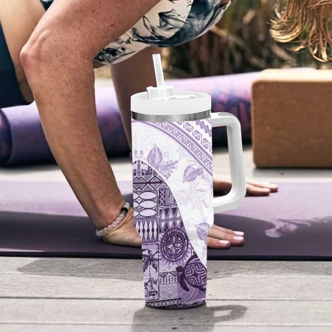 Hawaiian Tapa Traditional Vintage Violet Custom Stanley Quencher 40Oz Stainless Steel Tumbler With Handle - Image 6
