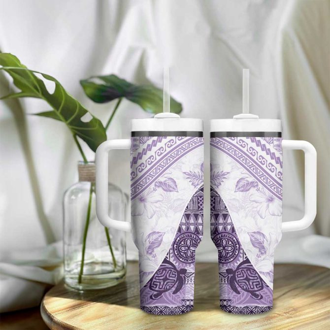 Hawaiian Tapa Traditional Vintage Violet Custom Stanley Quencher 40Oz Stainless Steel Tumbler With Handle - Image 9