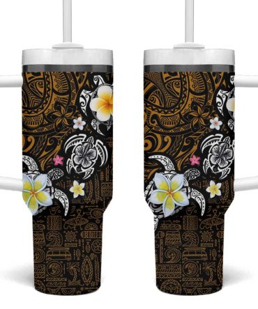 Hawaiian Turtle And Plumeria Polynesian Tattoo Custom Stanley Quencher 40Oz Stainless Steel Tumbler With Handle