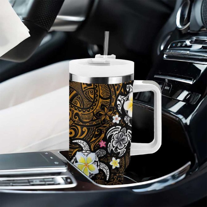 Hawaiian Turtle And Plumeria Polynesian Tattoo Custom Stanley Quencher 40Oz Stainless Steel Tumbler With Handle - Image 8