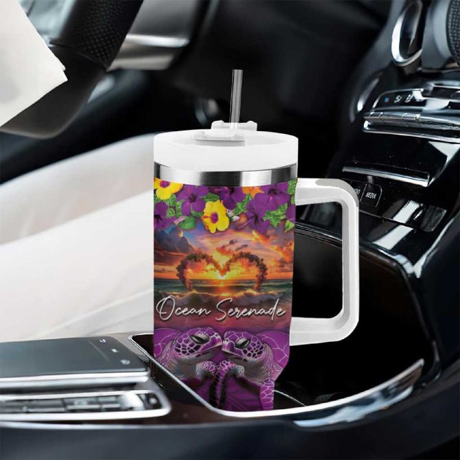 Hawaiian Turtle Love Ocean Serenade Honu Honi Ihu Custom Stanley Quencher 40Oz Stainless Steel Tumbler With Handle - Image 8