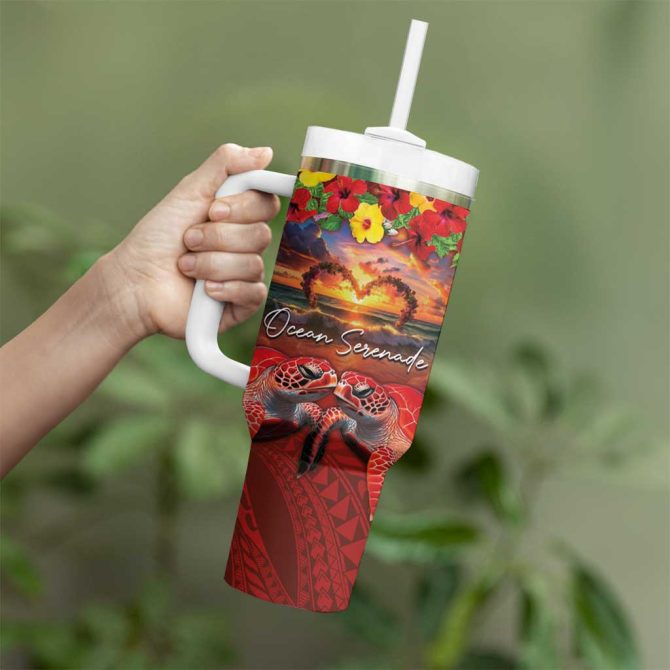 Hawaiian Turtle Love Ocean Serenade Honu Honi Ihu Custom Stanley Quencher 40Oz Stainless Steel Tumbler With Handle - Image 3