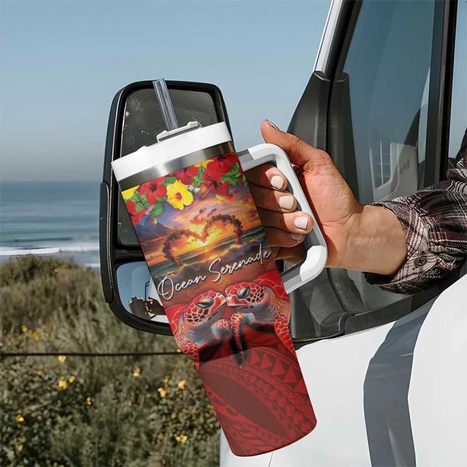 Hawaiian Turtle Love Ocean Serenade Honu Honi Ihu Custom Stanley Quencher 40Oz Stainless Steel Tumbler With Handle - Image 7