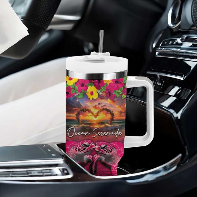 Hawaiian Turtle Love Ocean Serenade Honu Honi Ihu Custom Stanley Quencher 40Oz Stainless Steel Tumbler With Handle - Image 8