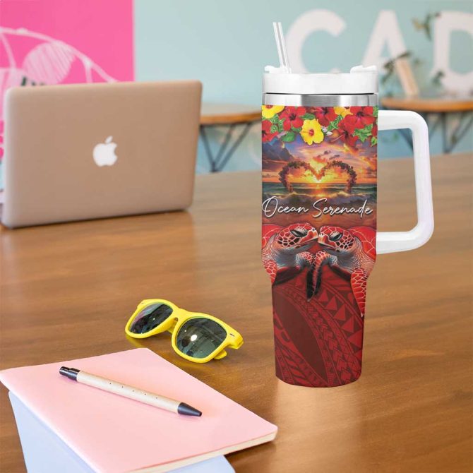 Hawaiian Turtle Love Ocean Serenade Honu Honi Ihu Custom Stanley Quencher 40Oz Stainless Steel Tumbler With Handle - Image 5