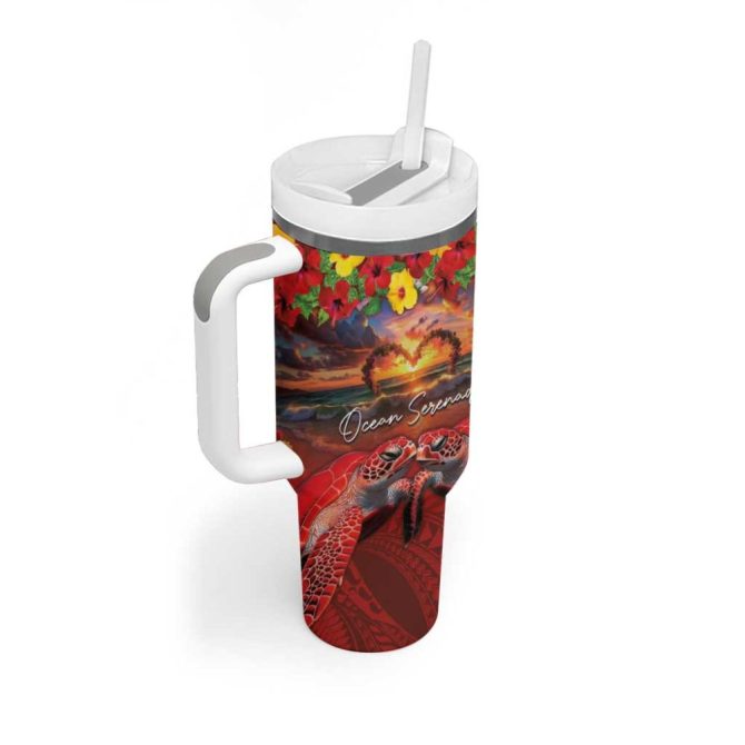 Hawaiian Turtle Love Ocean Serenade Honu Honi Ihu Custom Stanley Quencher 40Oz Stainless Steel Tumbler With Handle - Image 2