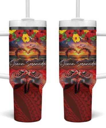 Hawaiian Turtle Love Ocean Serenade Honu Honi Ihu Custom Stanley Quencher 40Oz Stainless Steel Tumbler With Handle